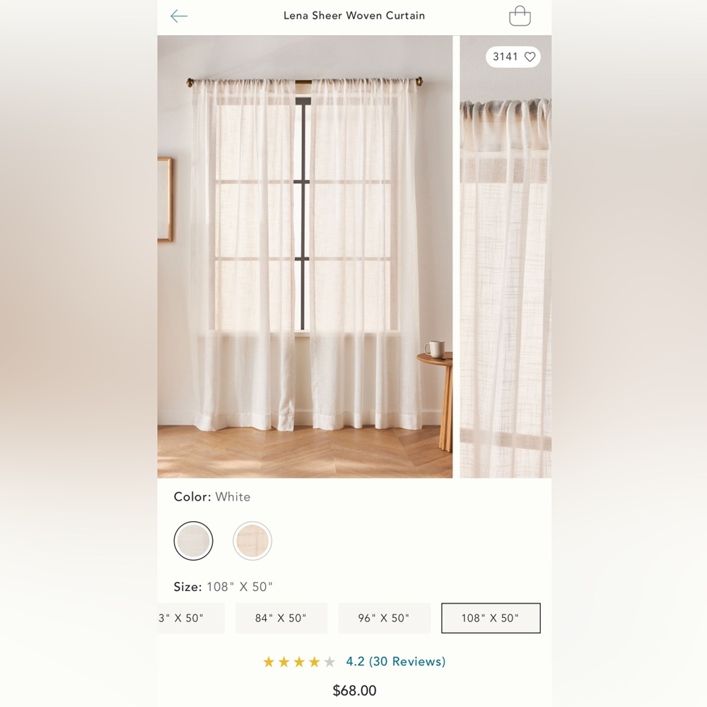 Anthropologie Leena Sheet Curtain 108”